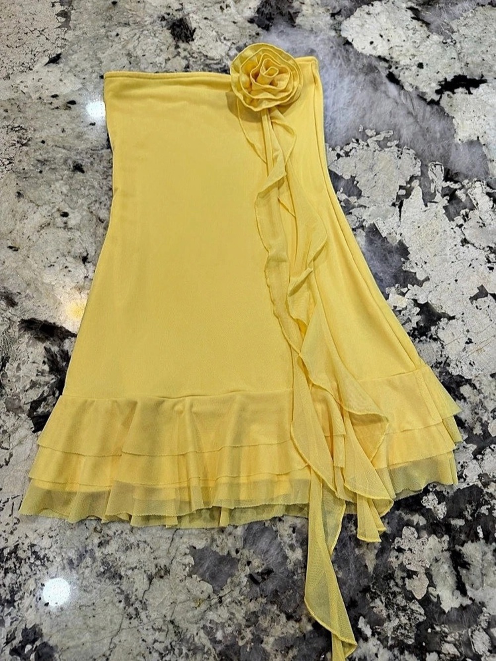 Edikted Thalia Flower Pin Ruffle Mini Dress Yellow